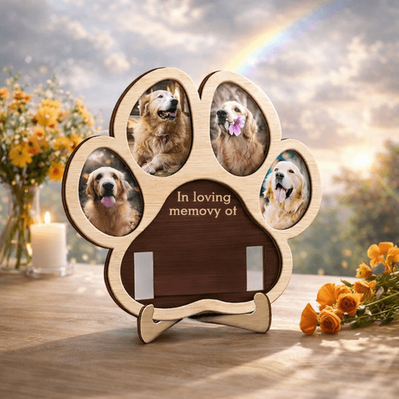 Pet Photo Frames with Paw Print Design & Collar Display