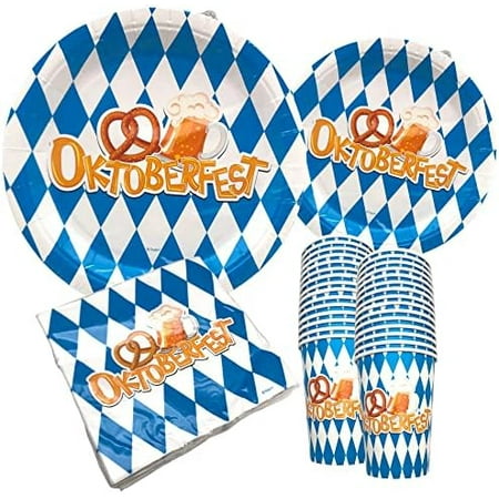 Oktoberfest Party Supplies for 30 Guests - Bavarian-Themed Plates, Cups, Napkins Set - 9" Dinner Plates, 7" Dessert Plates, 12 oz Cups, 3-Ply Napkins - Perfect Oktoberfest Decorations and Tableware