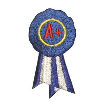 ID 1003 Blue Ribbon A  Patch School Award Winner Embroidered Iron On Applique