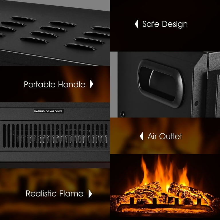 Costway 18'' Electric Fireplace Insert Freestanding u0026 Recessed Heater Log  Flame Remote - Walmart.com