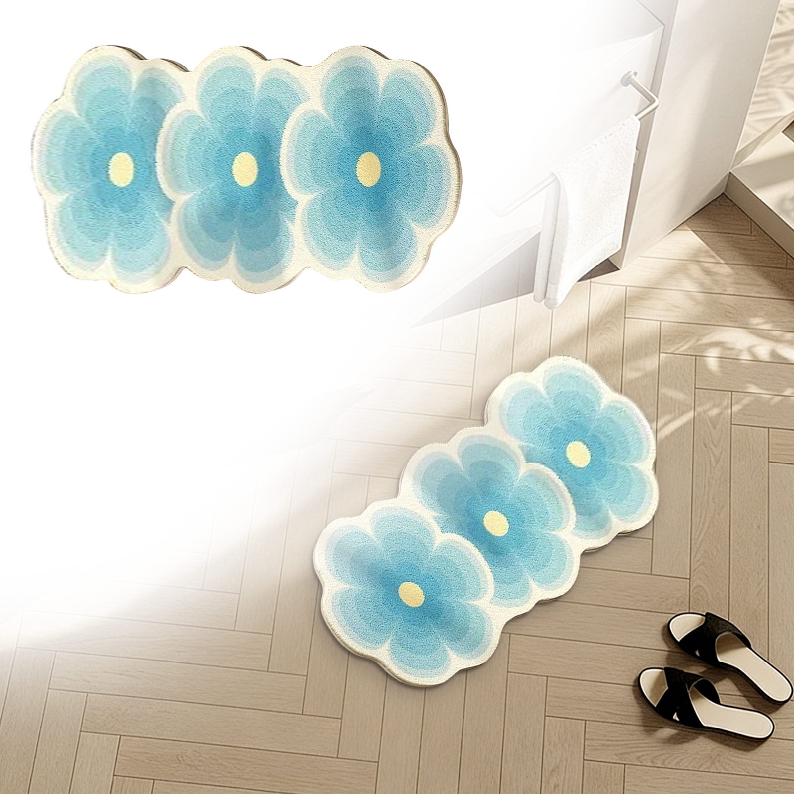 Flower Pattern Non Slip Washable Rugs Floor Mat Entryway Rug Non Slip Kitchen Floor Mats With Rubber Backing For Entrance Bedroom Bathroom Indoor Door Carpet For Home Light Blue