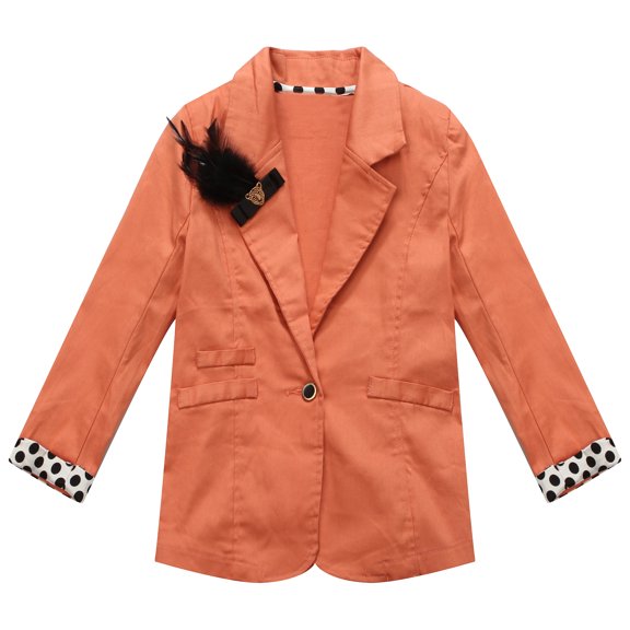 Richie House Girls' Jacket with Contrast Polka Dot Cuffs and Lapel Clip RH0904