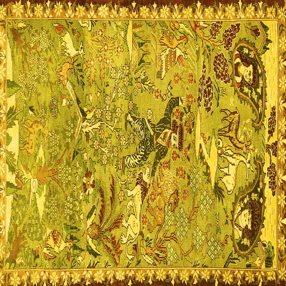 Ahgly Company Machine Washable Indoor Square Animal Yellow Traditional Area Rugs, 3' Square