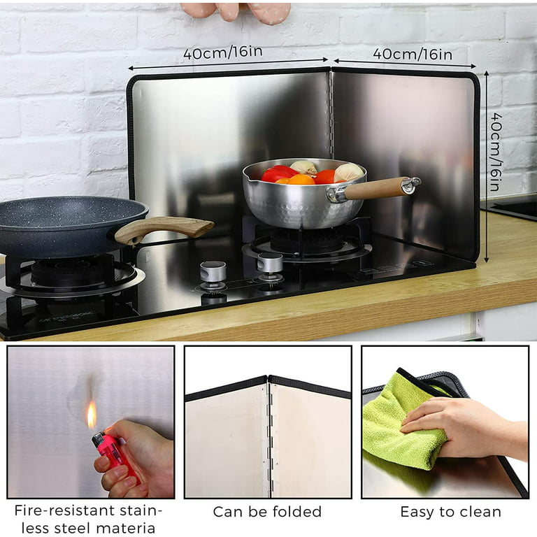 Grease Splatter Guard 2 Pieces 2 Sided Splash Guard for Stove Foldable Backsplash  Protector Behind Stove Nonstick Stainless Steel Backsplash for Stove Screen  Protector (15.75 x 15.75 Inches) 