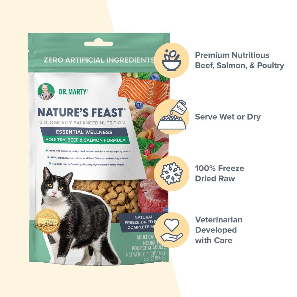 Dr. Marty Nature s Feast Essential Wellness Beef Salmon and Poultry Freeze Dried Raw Cat Food 5.5 oz Walmart