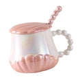thumbnail image 4 of Taza para café de cerámica, taza de té con concha en forma de perla, mango cómodo creativo con tapa y cuchara, Taza de leche, taza para beber para Rosa, 4 of 9