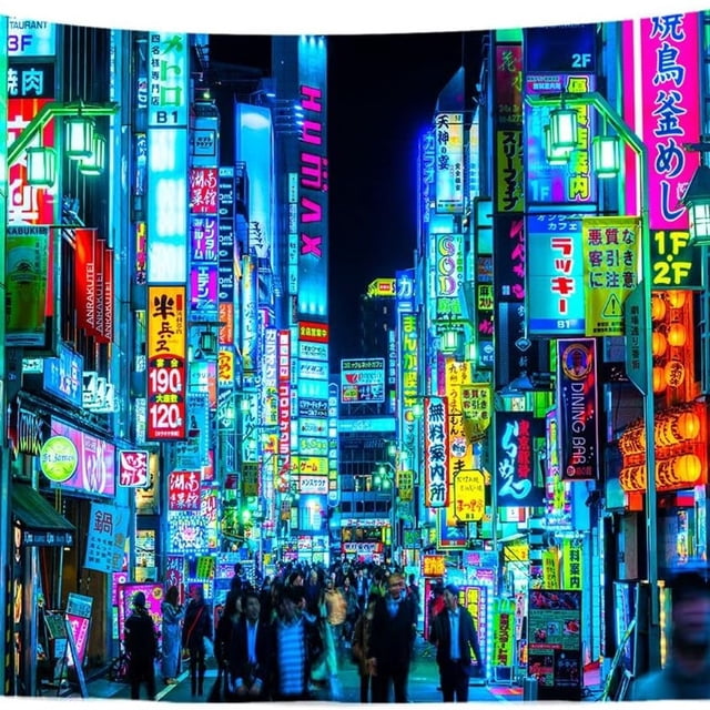 Tapiz para colgar en la pared, Japanese City Night, Shinjuku, Tokio