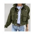 thumbnail image 2 of Women'S Cropped Jacket Zip Up Snap Buttons Casual Stand Collar Drawstring Waist Short Fall Jackets Army Green S, 2 of 3