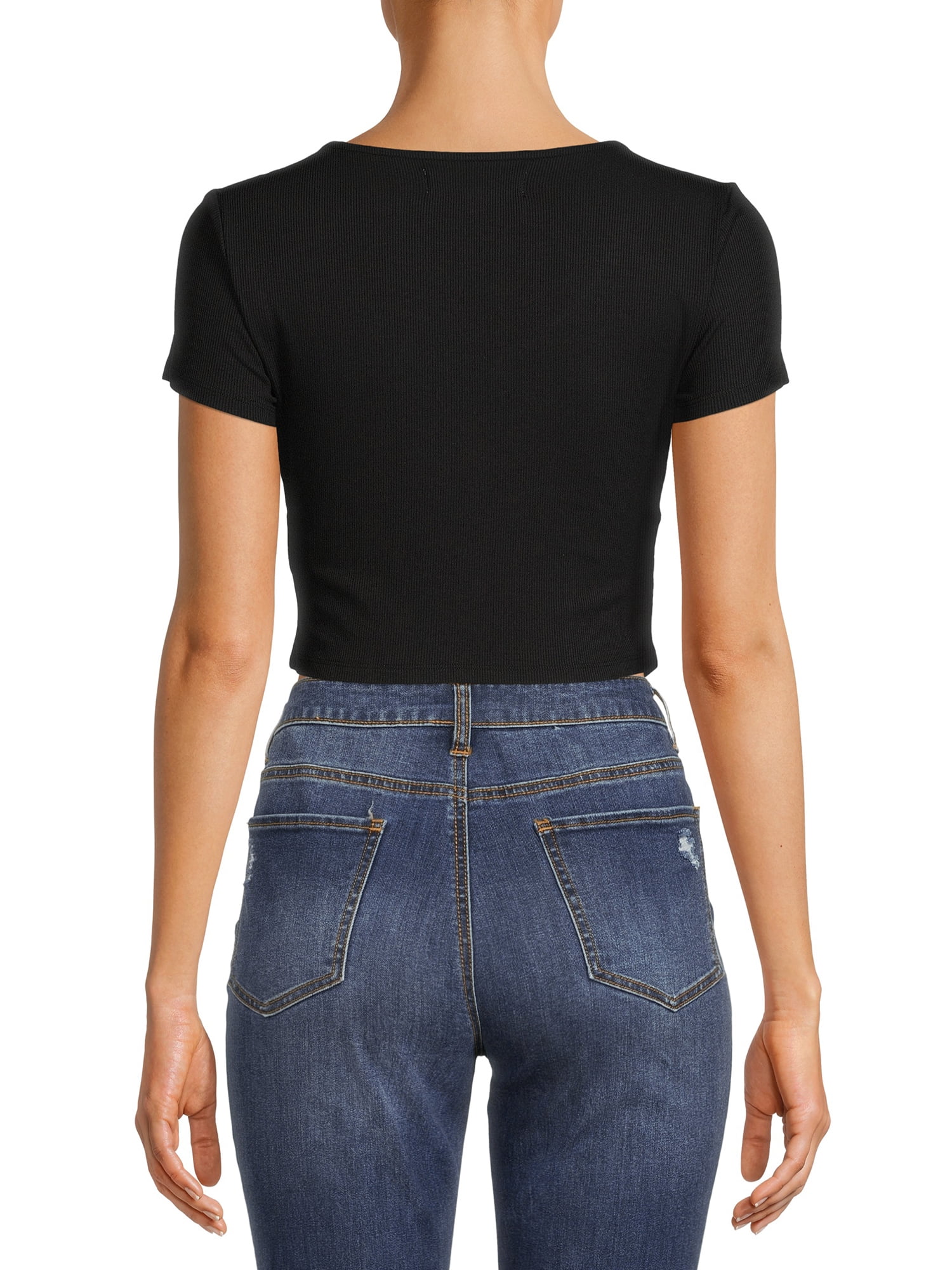 Madden NYC Junior's V-Point Hem Top with Short Sleeves