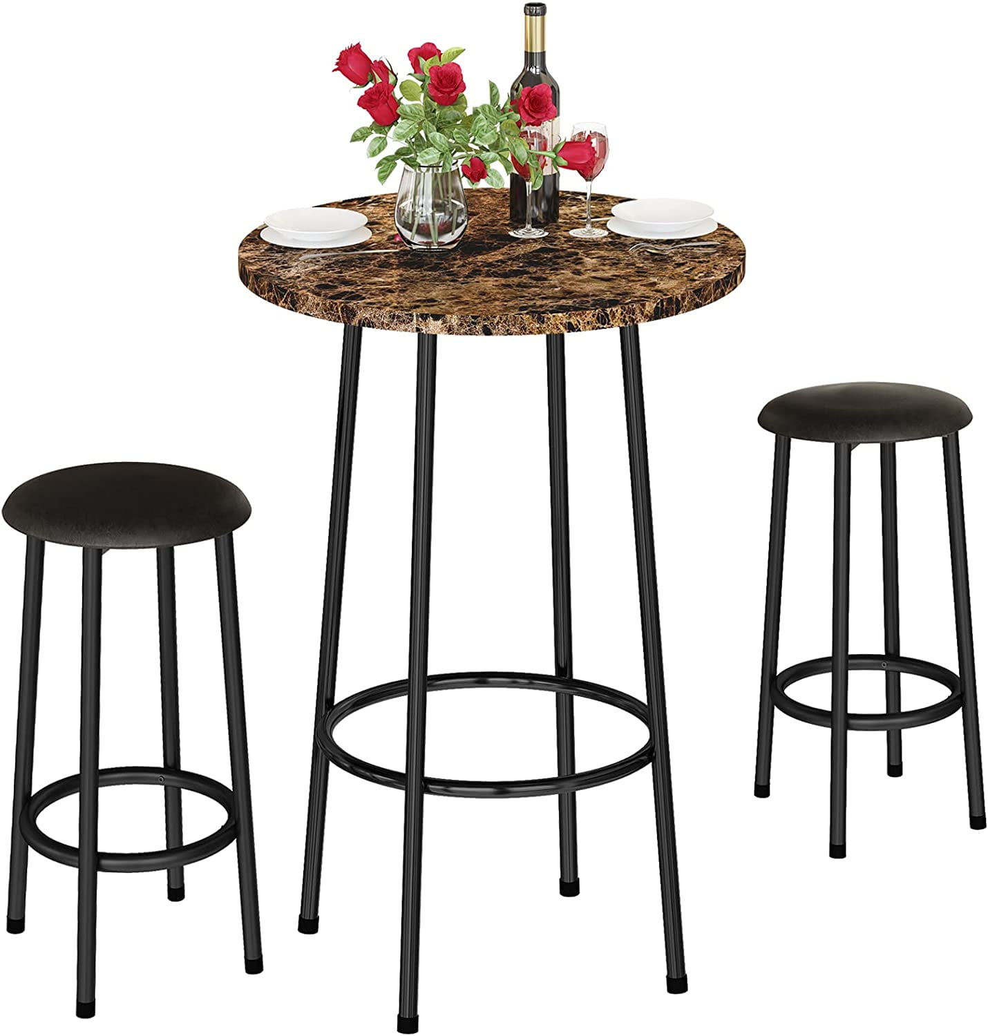 Recaceik 3Pieces Bar Table and Chairs Set, Kitchen Dining Bar Height