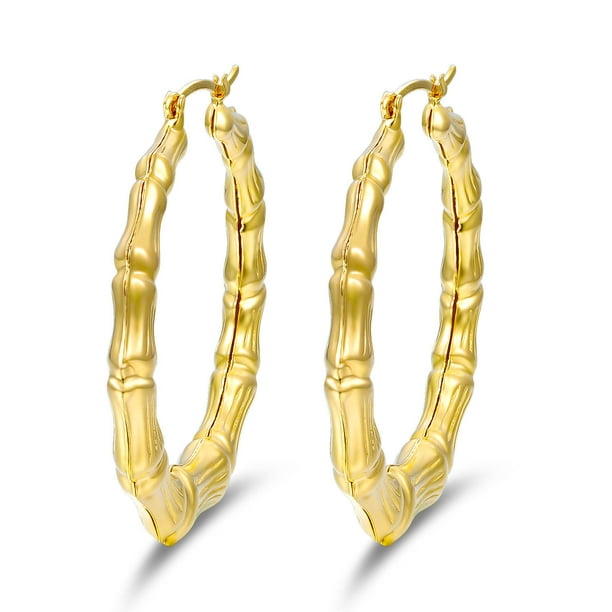 18K Gold Plated Gold Bamboo Hoop Earrings