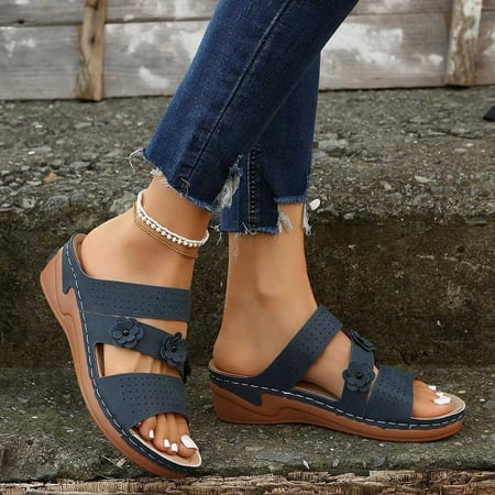 

Wavsuf Slides for Women Casual Summer with Arch Support Blue Slides Slippers Size 5.5