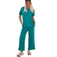 thumbnail image 6 of Pinspark 2 Piece Sets for Women Soft Short Sleeve Tracksuit Wide Leg Pants Lounge Matching Set Travel Summer Outfits, 6 of 8