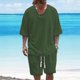 thumbnail image 2 of Blusa de Manga Corta Hombres de Moda Casual Sólido Turndown Top Blusas Traje Conjunto, Traje de Dos Piezas para Diario Y Casual, 2 of 6