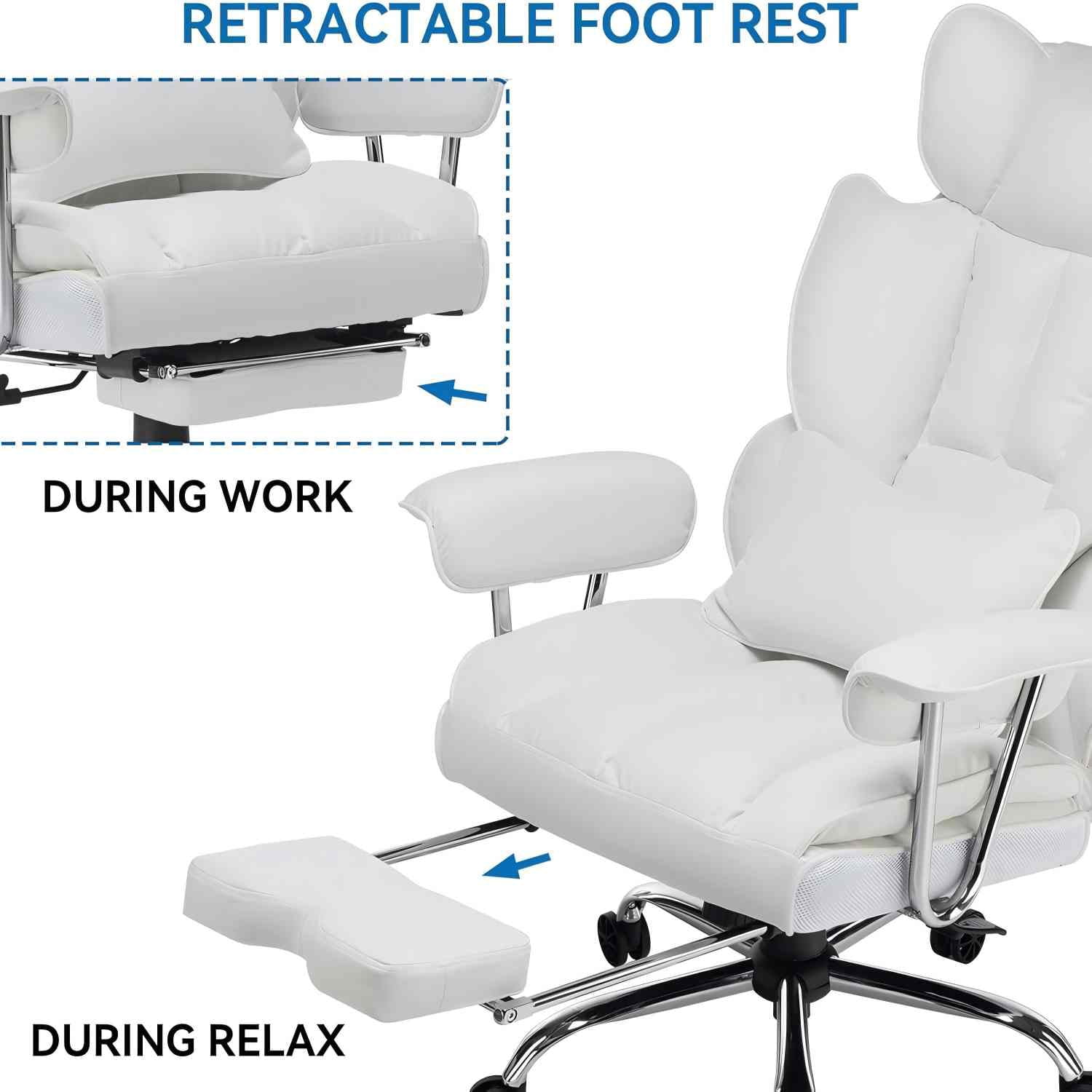 Woodty Adult PU High Back Indoor Commercial Adjustable Armrests and Lumbar Support Office Chairs, White