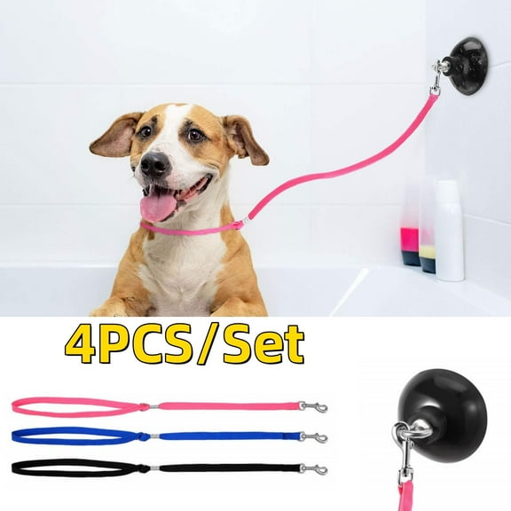 4PCS/Set Adjustable Dog Bathing Tether with Suction Cup, Pet Grooming Tub Restraint Loops, Safety Rope for Dogs and Cats, Strong Suction, Waterproof harness soft mesh leash doggear
