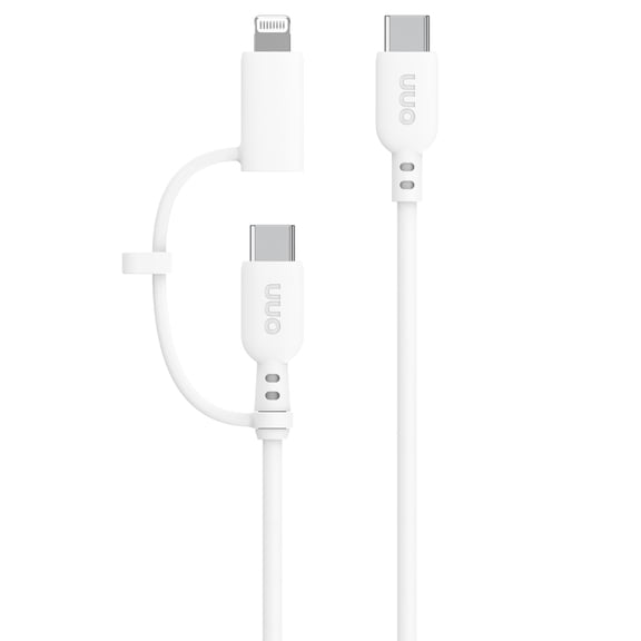 onn 3ft 2-in-1 Charging Cable with USB-C and Lightning Connectors, MFi Certified, White - Compatible with iPhone, Samsung, Pixel, iPad Pro