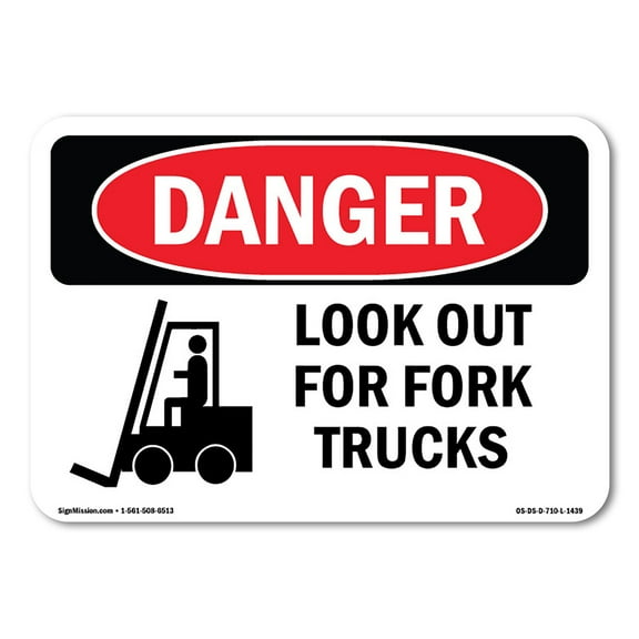 OSHA Danger Sign - Look Out For Fork Trucks | Plastic Sign | Protect Your Business, Construction Site, Warehouse & Shop Area |  Made in The USA