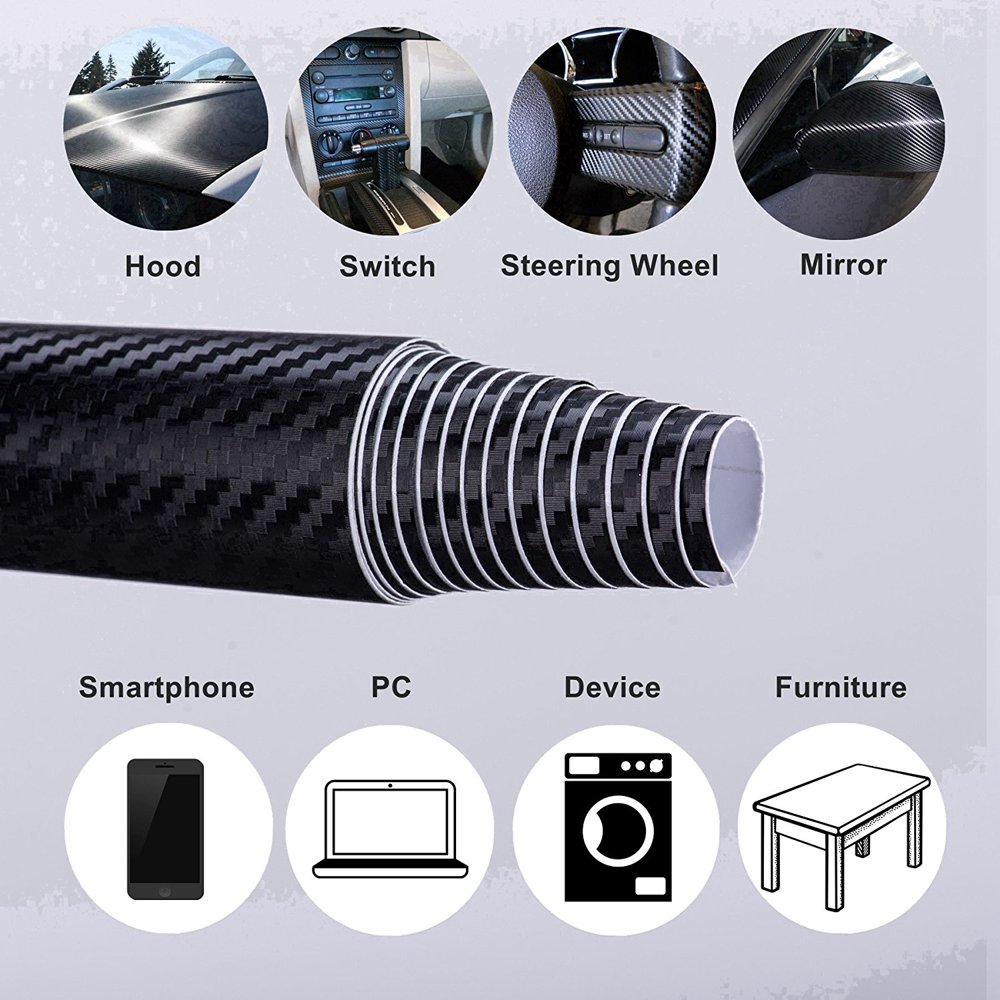 4D Carbon Fiber Vinyl Wrap for Car Vehicle Black 60" x 12"