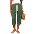 thumbnail image 2 of Women’s Waffle Capirs - Summer Straight Leg Elastic Waist Waist Bottoms - Loose Comfy Beach Vacation Casual Trousers, 2 of 5