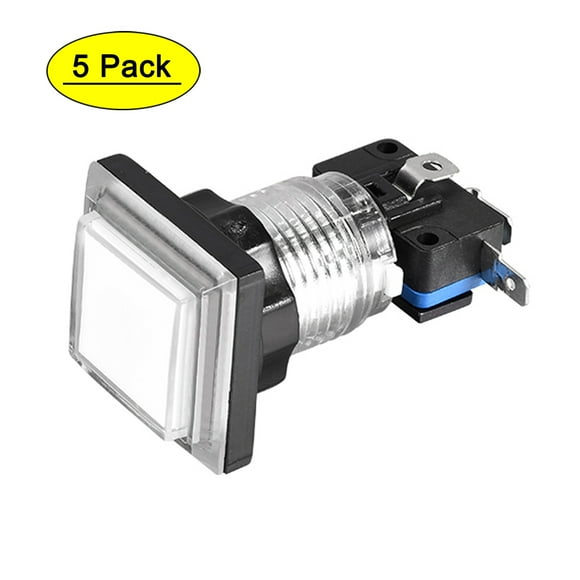 Botón de juego Uxcell cuadrado de 12V con LED iluminado y microinterruptor para arcade, color blanco, 5 piezas