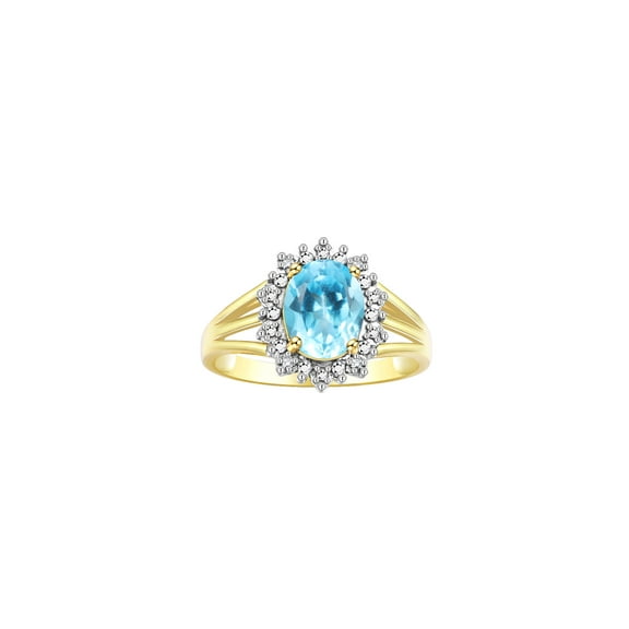 RYLOS Rings for Women 14K Yellow Gold Ring Princess Diana Inspired 9X7MM Gemstone & Halo of  Diamonds December Blue Topaz Jewelry for Women Size 7