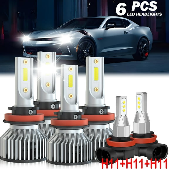 Fit for 2014 - 2015 Chevrolet Camaro LT/LS/SS(With Halogen) LED headlight bulbs H11 H9 H8 High/Low Beam+ Fog lights,12000LM 50W 6000K,500% Brighter than halogen, 6PCS