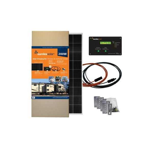 Samlex America Solar Kit SRV-200-30A Battery Charging Panel Kit; 200 Watt/20.52 Volt; Monocrystalline Panel; Bracket Mount; With 30 Amp Charge Controller