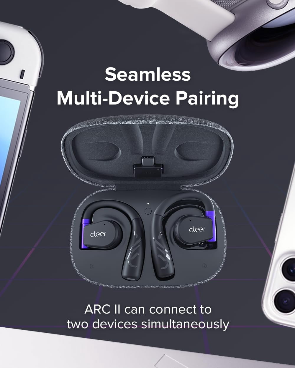 Cleer ARC II Gaming Earbuds - True Wireless Open Ear Headphones, Ultra-Low Latency, Snapdragon Sound, Bluetooth 5.3, USB-C Dongle, 35Hr Battery, Compatible to PS4, PS5, PC, Switch,White