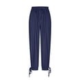 thumbnail image 5 of Women Cotton Linen Baggy Palazzo Harem Pants Drawstring Wide Leg Elastic Waist Beach Yoga Trousers Casual Lounge Pants 2026 Vacation Navy M, 5 of 7