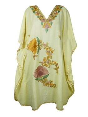 Mogul Women Embellished Floral Short Caftan Lounger Cover Up BOHO CHIC Tunic Dress 2XL