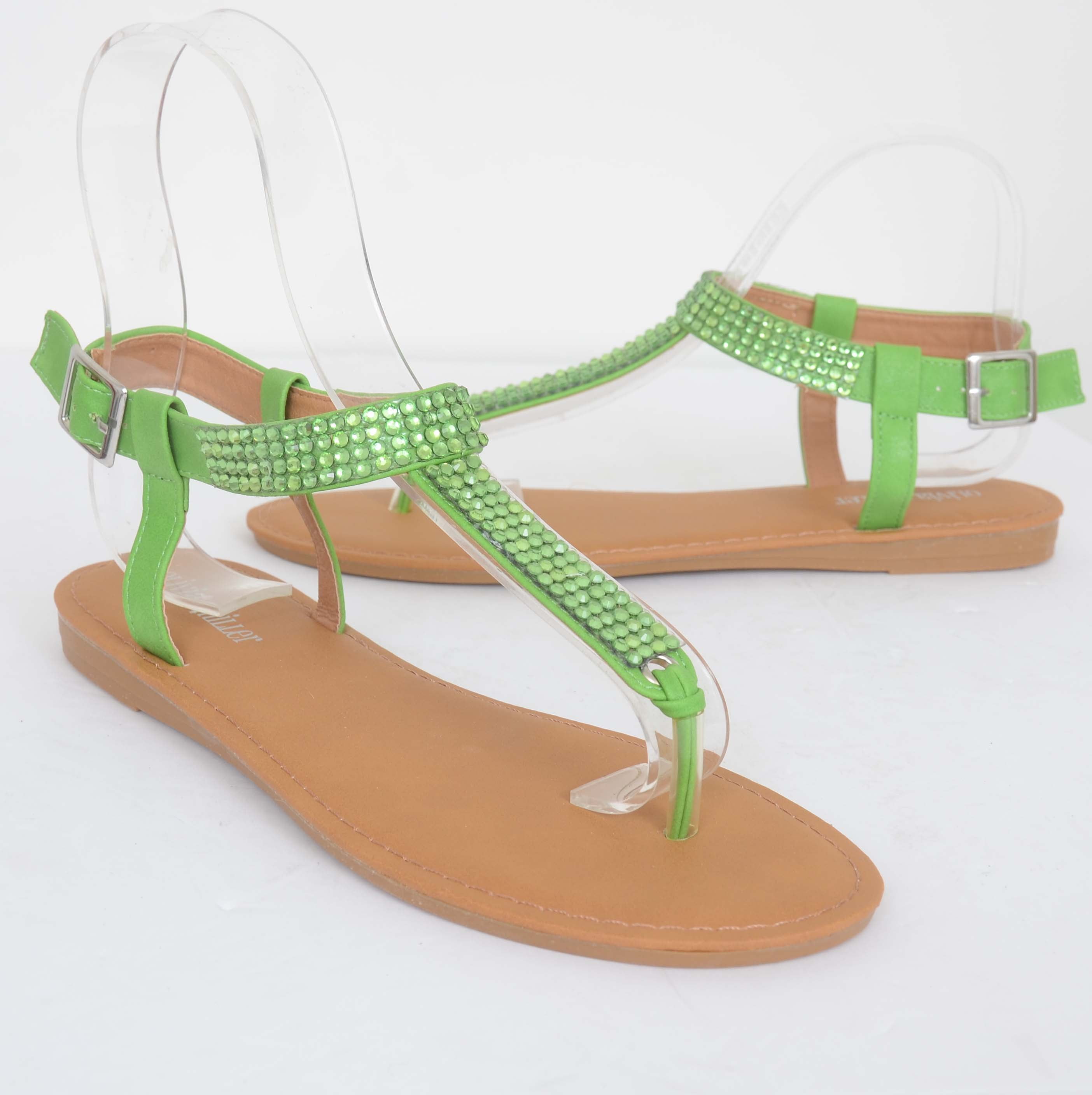 Green Jeweled Rhinestone Flip Flop Flat Thong Sandals - Walmart.com