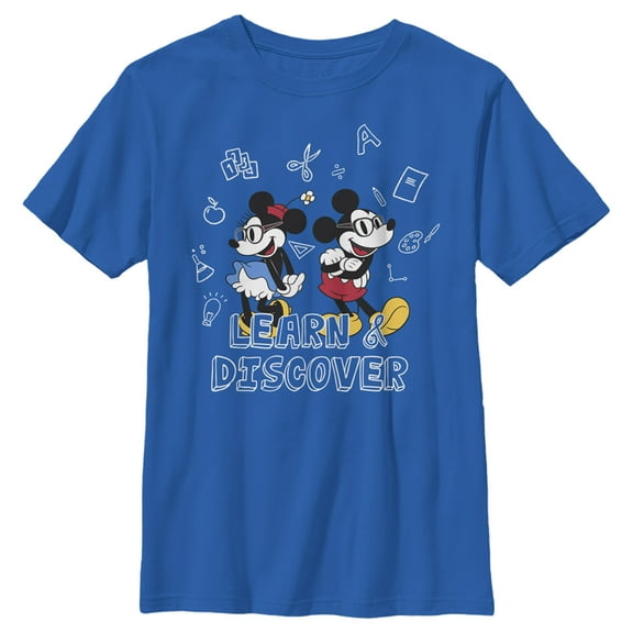 Boy's Mickey & Friends Learn & Discover Mickey and Minnie Graphic Tee Royal Blue X Small