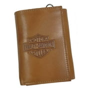 Harley-Davidson Men's Traditional B&S Tri-Fold Genuine Leather Wallet - Natural, Harley Davidson