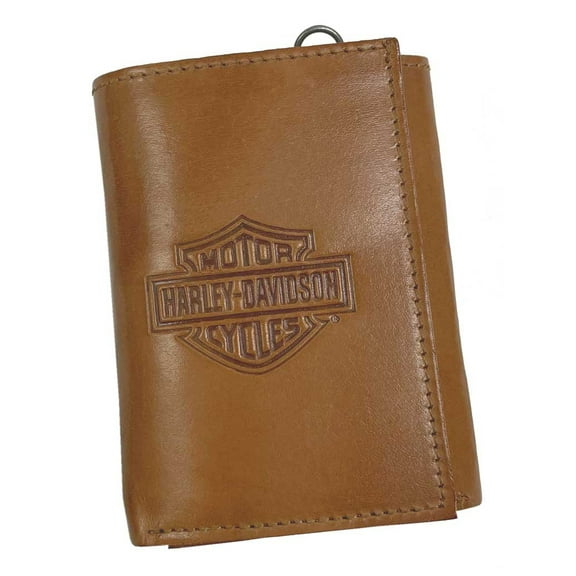 Harley-Davidson Men's Traditional B&S Tri-Fold Genuine Leather Wallet - Natural, Harley Davidson