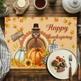 thumbnail image 4 of Happy Thanksgiving Placemats Set of 1 Turkey Maple Leaf Pumpkin Sunflower Harvest Heat Insulated Linen Place Mats, Washable Stain-Proof Table Mats for Dining Tables Holiday Decor 13x19inch, 4 of 9