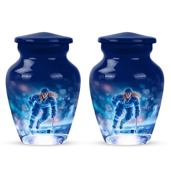 Yatskia Ice Hockey Girl Small Urns for Human Ashes Keepsake Adult Mother and Father, Mini Memorial Keepsake Urn for Ashes Adult Male, (Classic Pack of 2, 3 Inch)