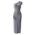 thumbnail image 4 of Txlixc Vestidos Largos para Mujer, Adulto Color Sólido Sin Mangas Un Hombro Plisado Abertura Lateral Slim Fit Vestido Femenino Txlixc Moda, 4 of 7