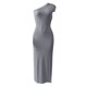 thumbnail image 4 of SAYOO Vestidos Largos para Mujer, Adulto Color Sólido Sin Mangas Un Hombro Plisado Abertura Lateral Slim Fit Vestido Femenino SAYOO  Moda, 4 of 7
