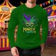thumbnail image 1 of Ceisia Men's Mardi Gras Mask & Feather Print Waffle Knit Crew Neck Long Sleeve T-Shirt Gift, 1 of 5