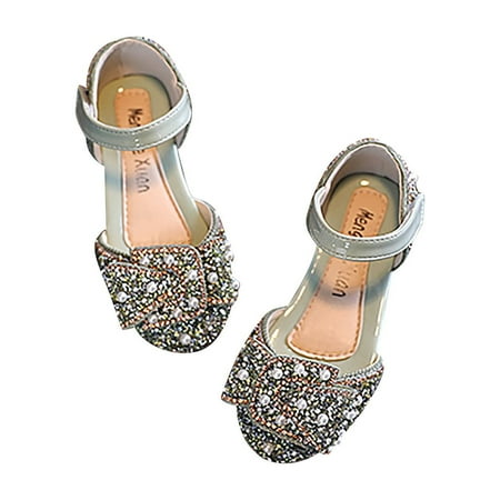

Odeerbi Clearance Girls Sandals Baby Girl Kids Pearl Rhinestones Soft Anti-Slip Sole Dance performance Sandals
