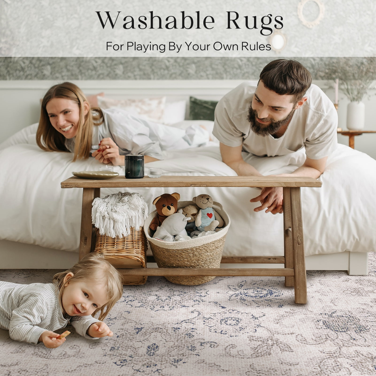 Phantoscope 8'x10' Washable Indoor Area Rug Classic Printed Carpet Non-Slip Thin Low-Pile Rug for Living Room Bedroom Office, Beige