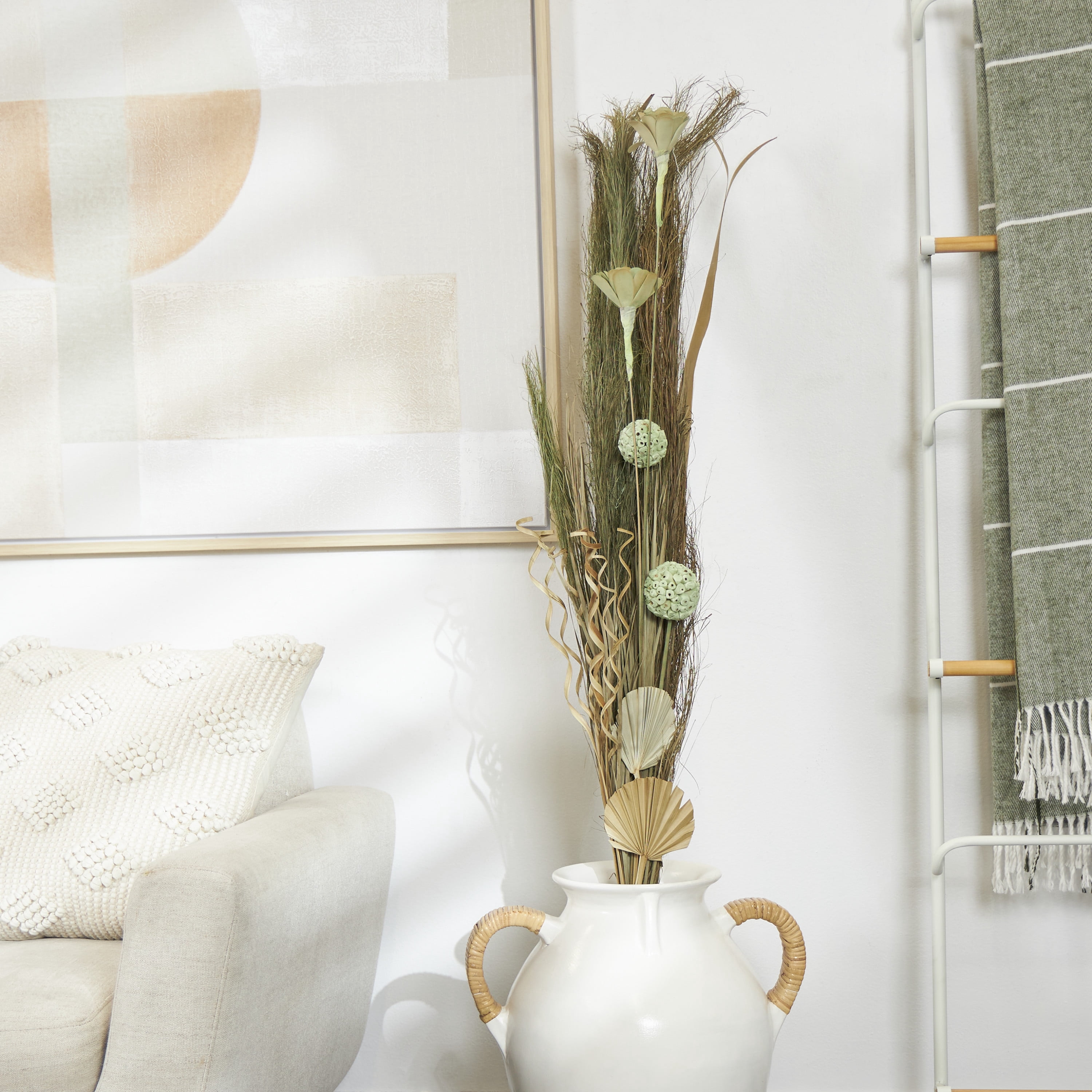 60" Handmade Tall Assorted Bouquet Dried Plant Natural Foliage Pampas Grass Bouquet with Palm Leaf Accents, by DecMode