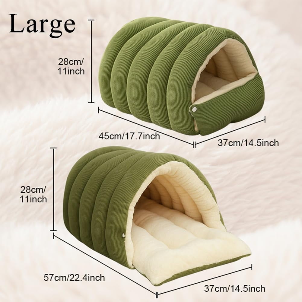 Warmth Cozy Comfort Plush Pet Cave, 2-in-1 Cozy Monster Cat Bed with Removable Cushion, Warm Nest Sleeping Bed Puppy House for Indoor Cats Small Dogs, Foldable Burrow Dog Sleeping Bag(Green,L)