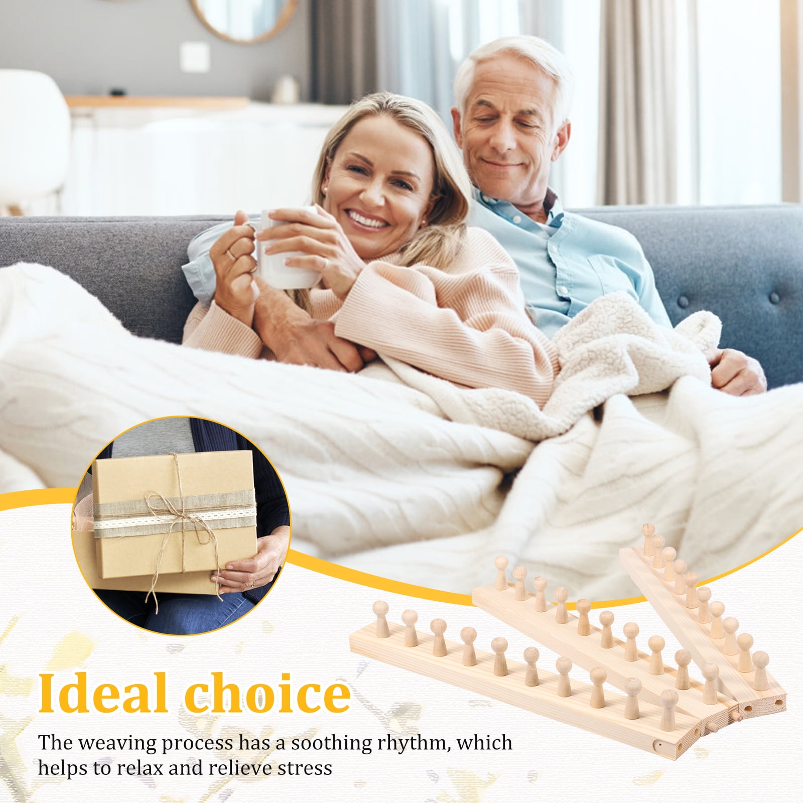 Chunky Blanket Loom, Adjustable Wooden Knitting Loom Frame for Hand Knitting, Foldable Weaving Tool for Blankets, Shawls, Scarves - Natural Wood