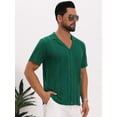 thumbnail image 4 of DARING DIVA Men's Hollow Knitted Shirt Short Sleeve Button Down Striped Shirts L Green, 4 of 7