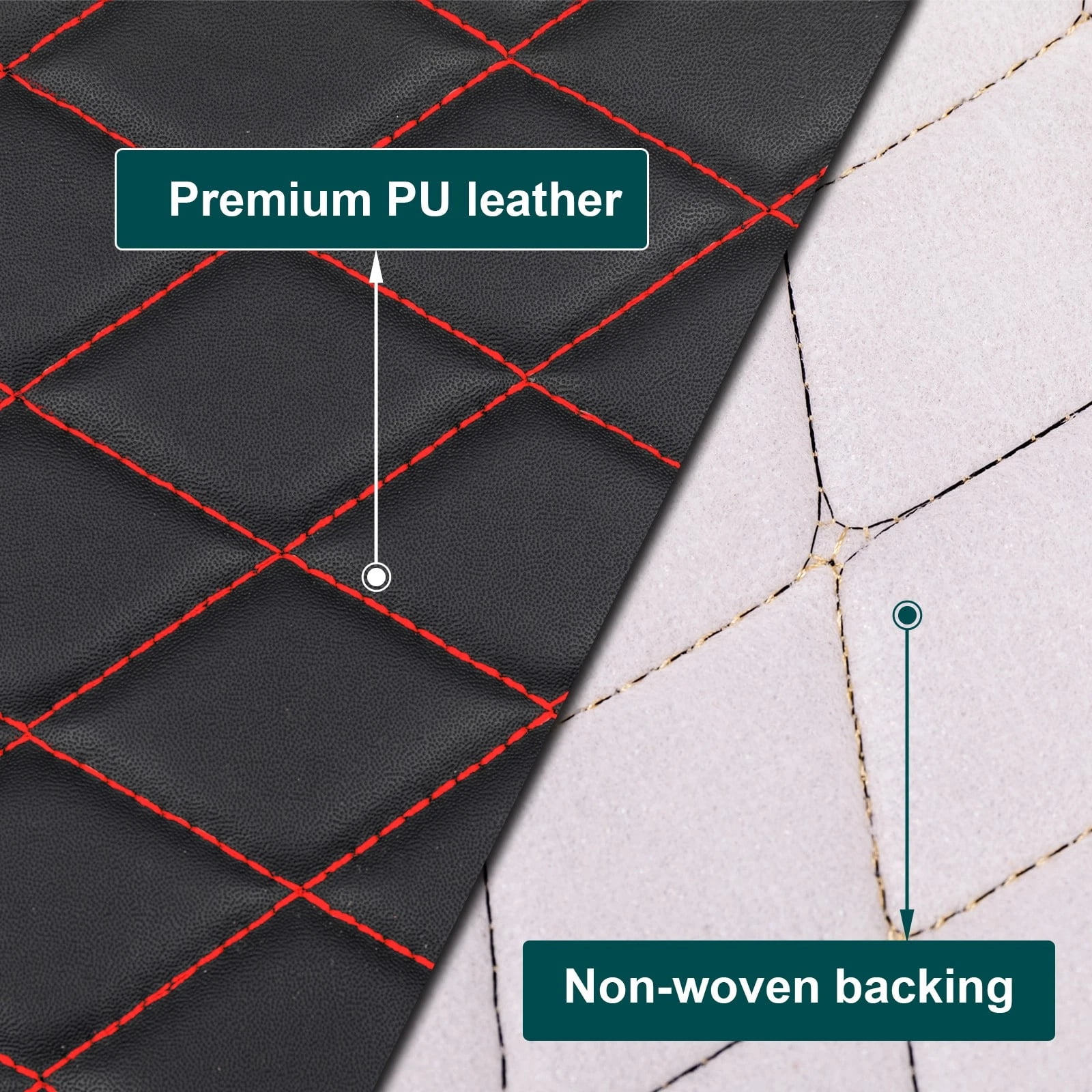 63" W Faux Leather Quilted Vinyl Upholstery Fabric for Automotive Headliners, Furniture DIY, Waterproof Scratch-Resistant Foam Padded Backing Material, Black, 2 Yards