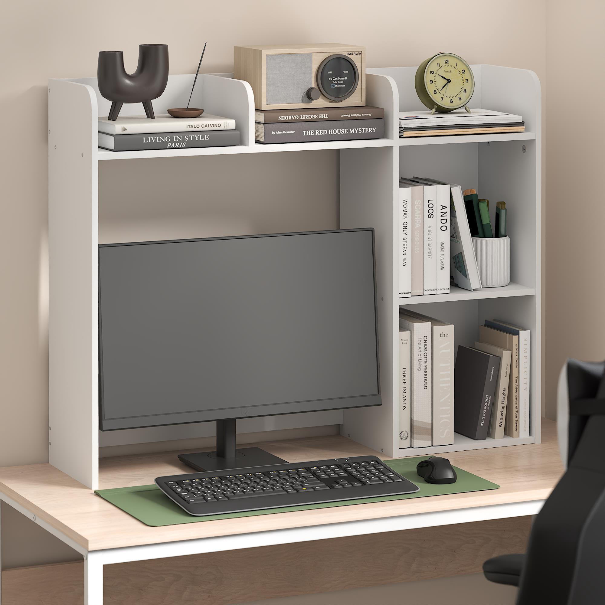 Furinno Classic Desktop Bookshelf Storage Hutch in Desk Organizer with 5 White