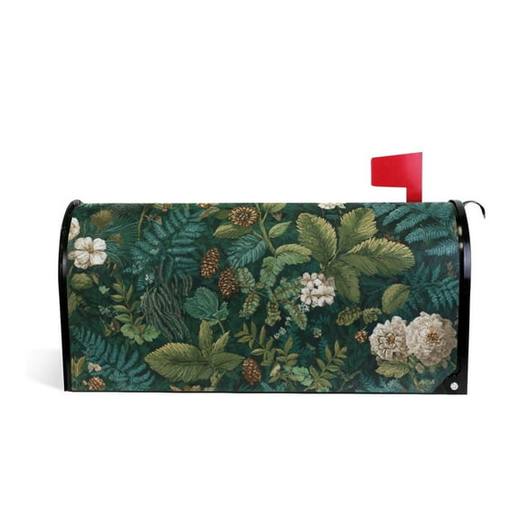 Mailbox Covers Magnetic Large Size 25.4x20.78in Mailbox Wraps Post for Garden Yard Decor Pine Cones and Mossy Ferns