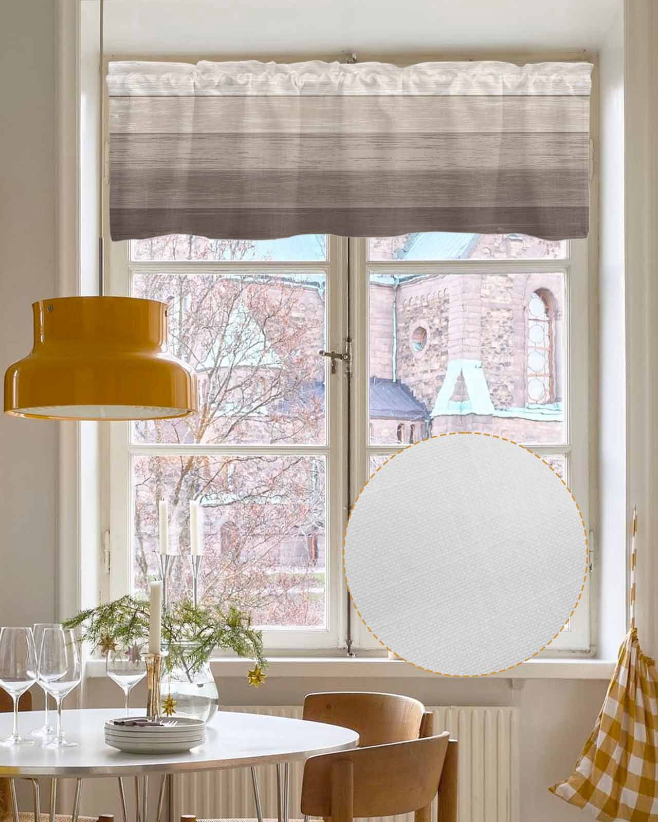 Brown Farmhouse Linen Curtain Valance for Bedroom/Bathroom/Kitchen/Office/Living/Dining Room Window,Vintage Gradient Retro Wooden Grain Pocket Topper Drapes Decorative Cafe Drapery Panel 54"x18"